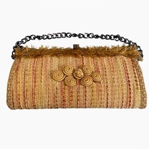 Shelley Wenum vintage plaid embroidered fabric clutch